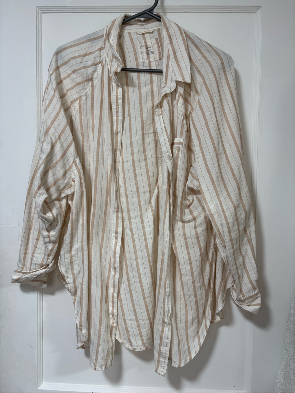 Striped Cream & Tan Women’s Oversized Button-Up Shirt